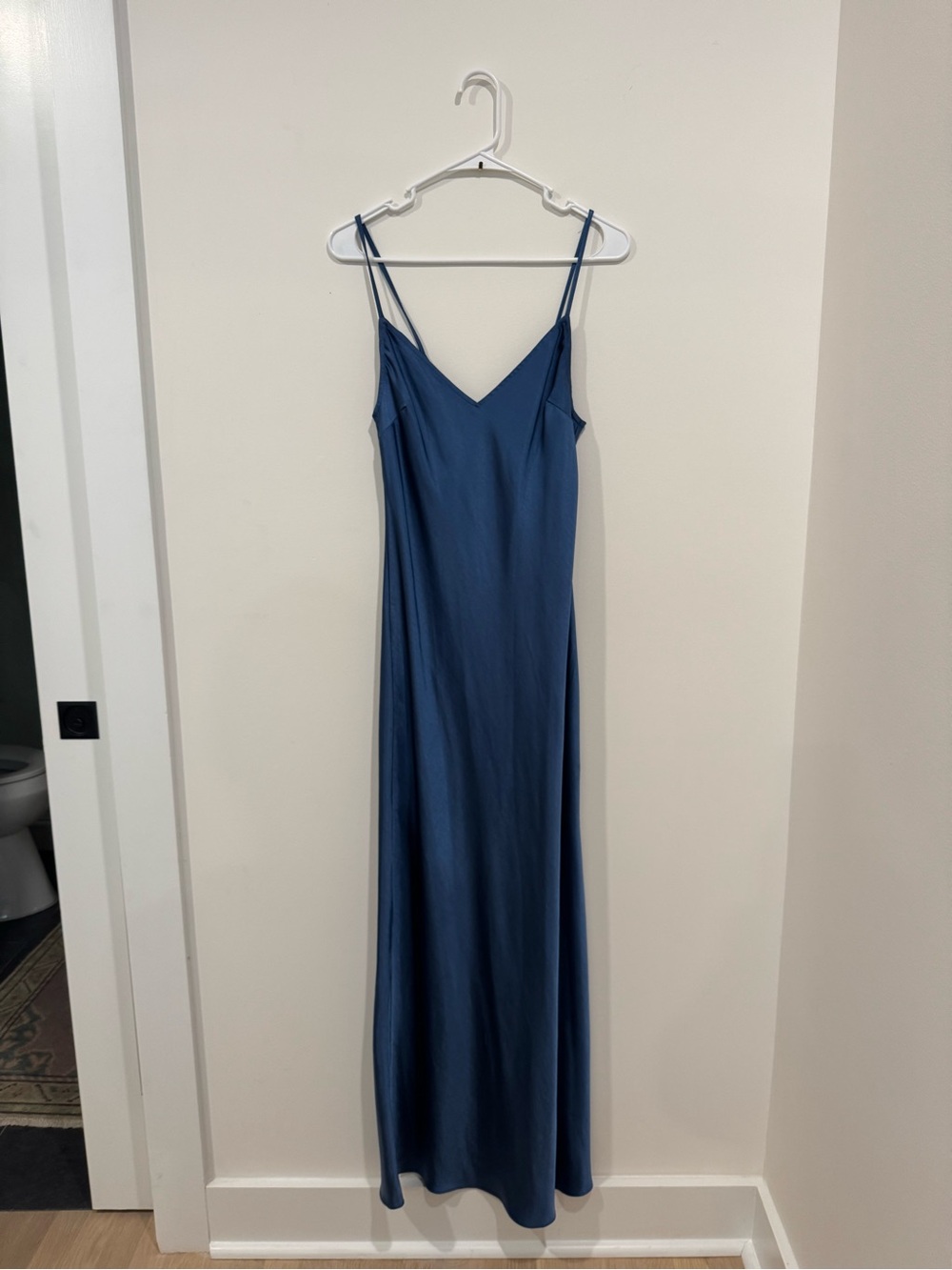Satin Slip Maxi Dress in Slate Blue